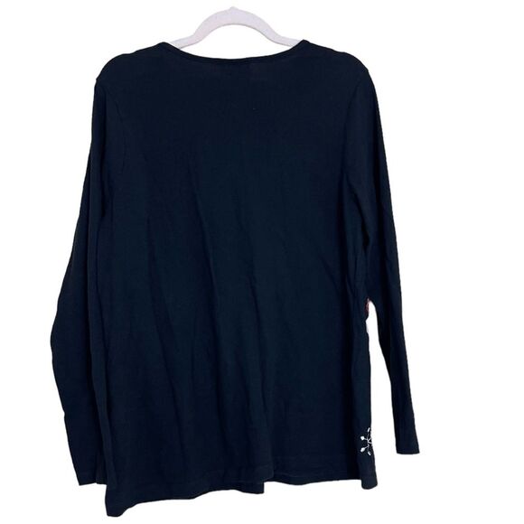 Essentials Womens 1X Shirt Santa Cotton Long Sleeve Top Black - Picture 2 of 6